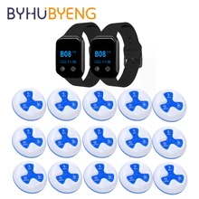 Byhubyeng-2 receptores de relógio sem fio, com 15 botões de transmissão e chamada, sistema de pager para chamada de garçom e restaurante