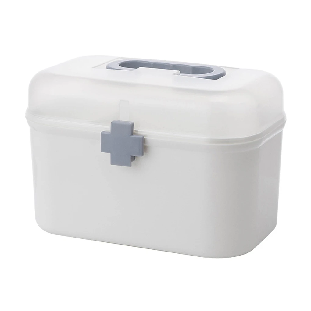 

PP Multilayer Medicine Storage Box Household Office School Emergency First Aid Pillboxes Container Carrying Handle Medical Kit