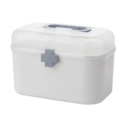 PP Multilayer Medicine Storage Box Household Office School Emergency First Aid Pillboxes Container Carrying Handle Medical Kit