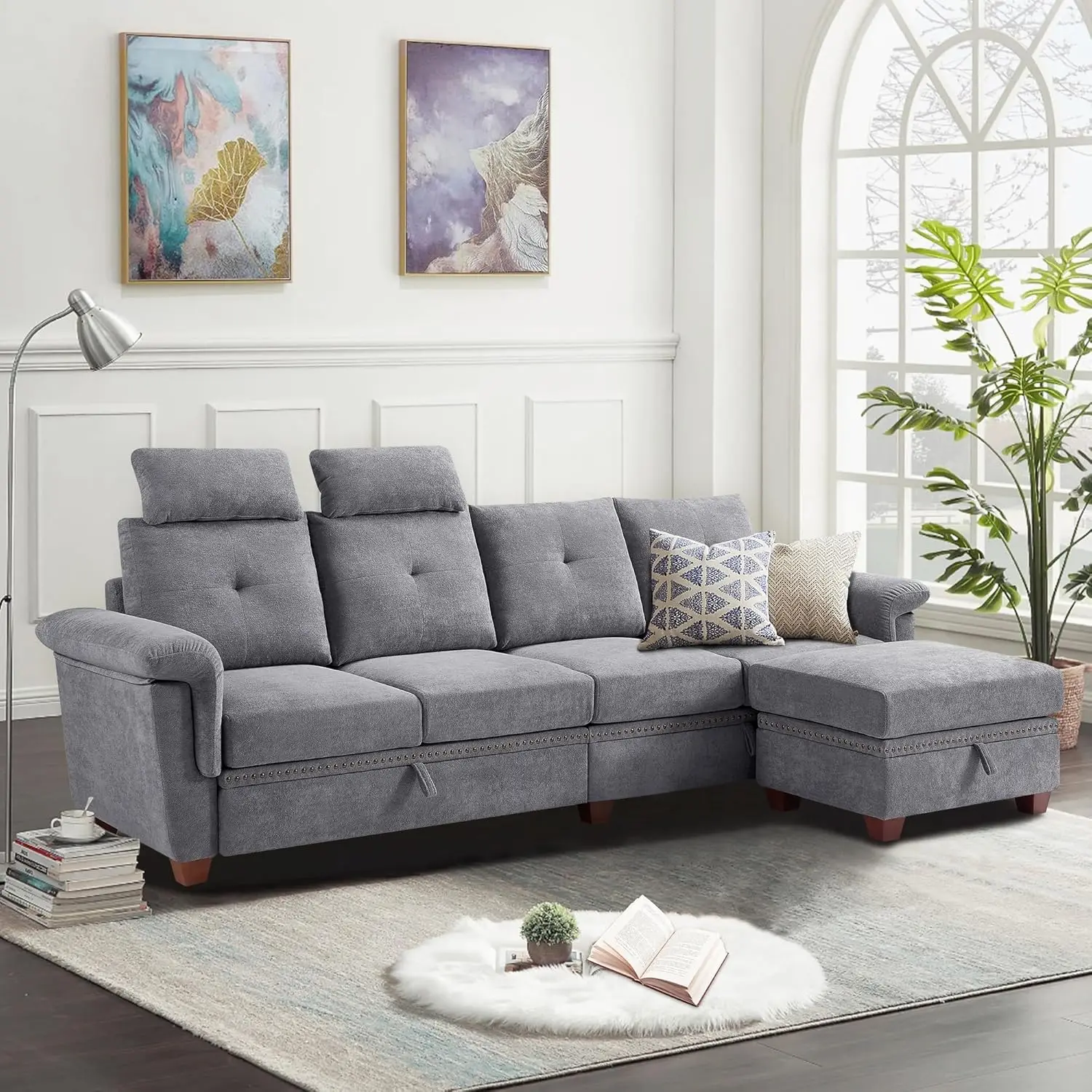 חדר שינה, משרד עם אחסון, ספות מחולקות לחדר המרכזי, ספה מחולקת בצורת L עם אוטומן