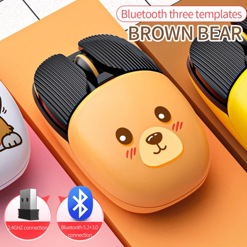 Wireless Bluetooth Mouse Cute Mouse Dual Mode Rechargeable Type-C Silent 2.4G USB Gaming Mute Mice for Laptop PC Girl Gift New 