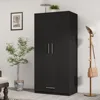 2 Doors Wardrobe Armoire with Drawer, Freestanding Armoire Wardrobe Closet with Hanging Rod, Wood Clothes Storage Cabinet 3
