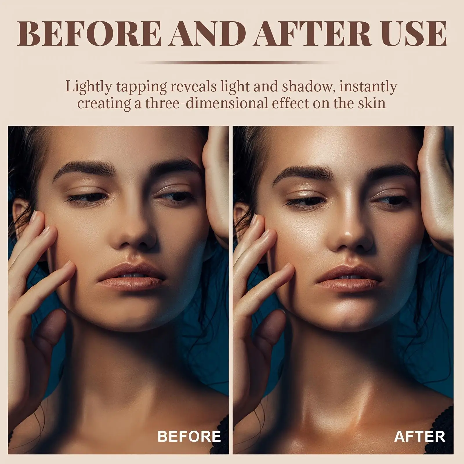 6-Color Highlighter Palette – Deep-toned shimmer pressed powder for an all-over face glow. Full-coverage face makeup with lumino