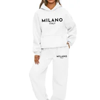 2 Piece Set Women Outfit MILANO Letter Print High Neck Hoodies Sweatshirt Pants Tracksuit 2022 Plus Size Streetwear Casual Suit 2