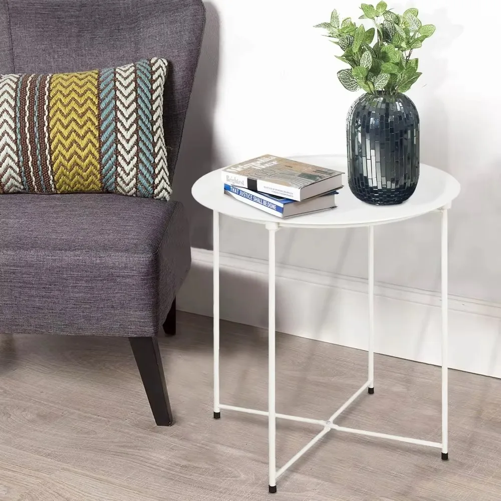 Folding Coffee Table Bedroom Bedside Table Iron Sofa Side Table Balcony Creative Mini Simple Small Circle Table Coffee Table