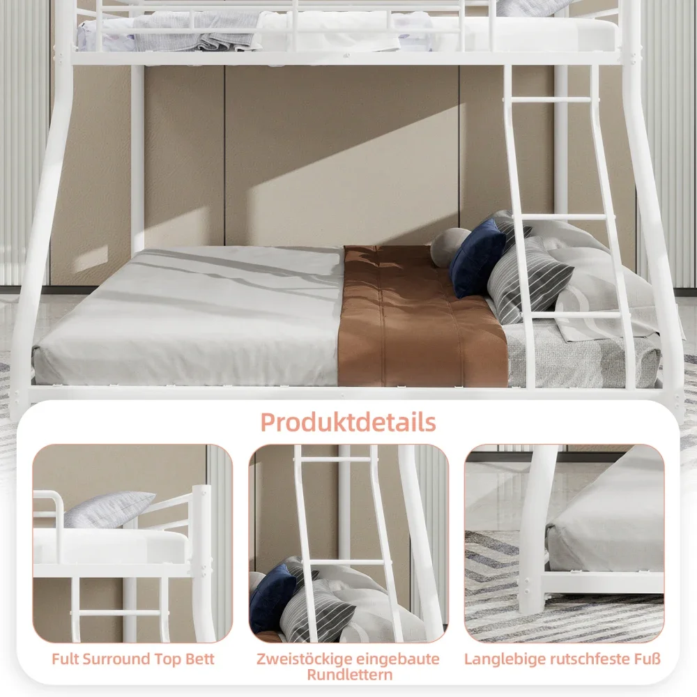 90 x 190 cm großes Etagenbett aus Metall, Bettrahmen, Twin-Over-Etagenbett mit Leiter und Ganzkörperbalkon für junge Erwachsene, geräuschfrei – Detail 13