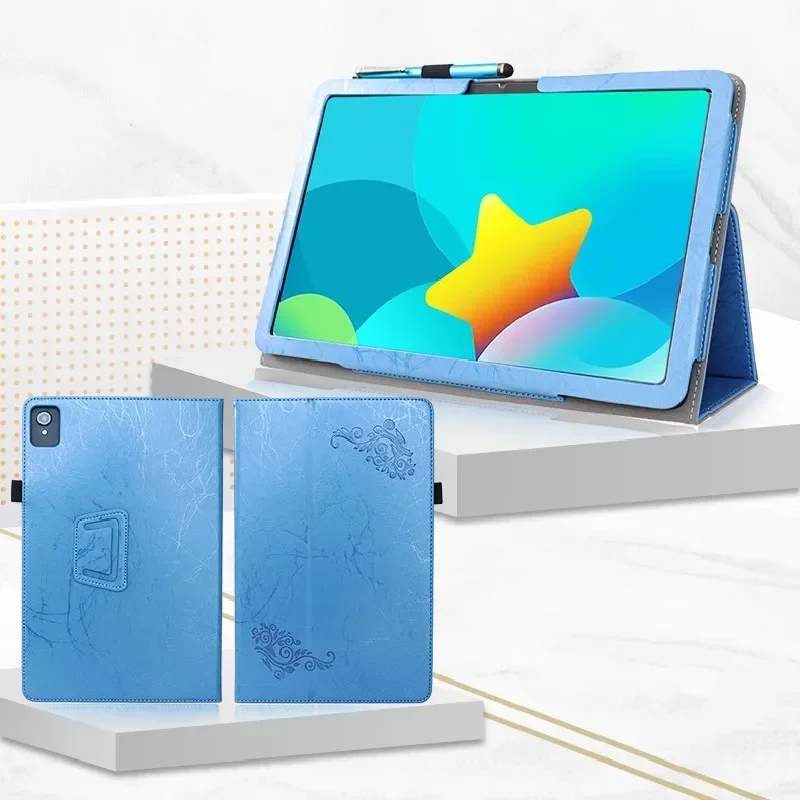Elegant Embossed Tablet Cover with Hand Strap and Magnetic Closure