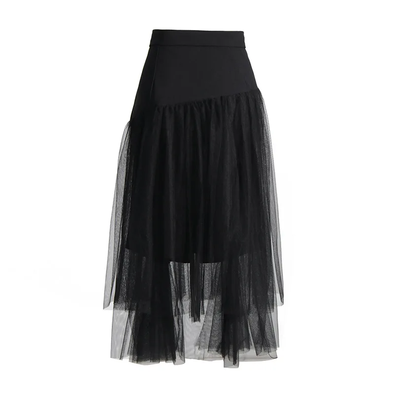 

Heavy Industry Embroidery Mid length Skirt 2023 New Fashion High Waist Buckle Mesh Spliced Half length Skirt