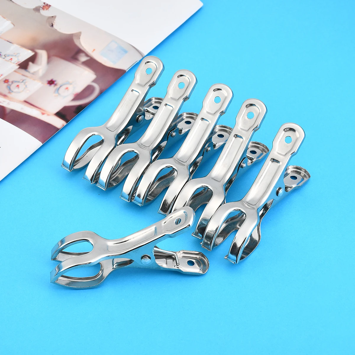 Clothes Pegs Windproof Clips 6pcs Clothespin Stainless Steel Laundry Pinch Pin Washing Clips for Home Bathroom Organization Towels Socks