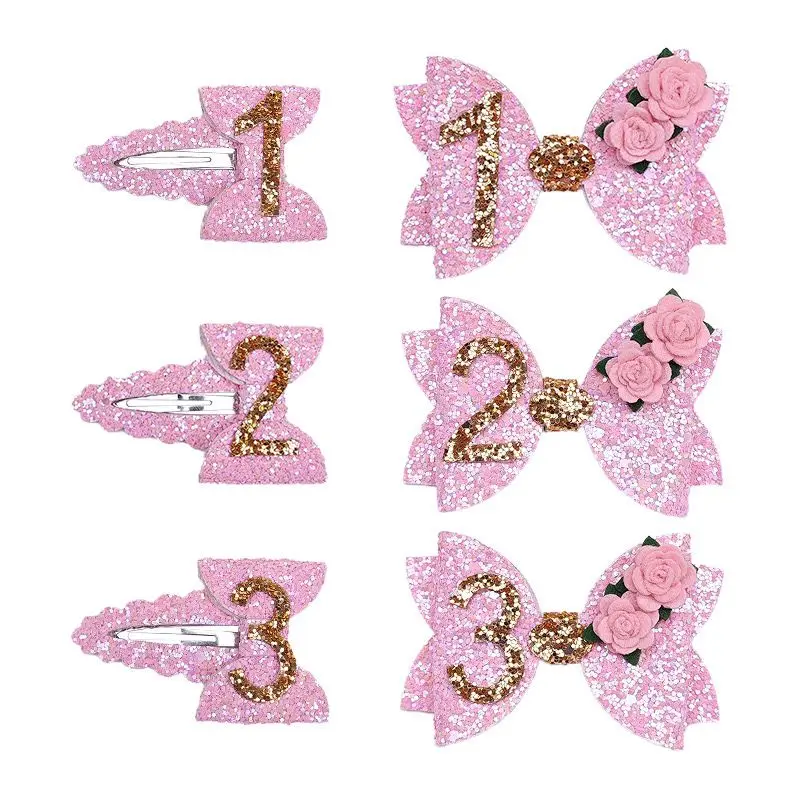 24pc/lot Glitter Bowknot Hair Clips Baby Girl Kid Glitter Pink Color Bow Barrettes Hairpins for Kids Birthday Hair Accessories