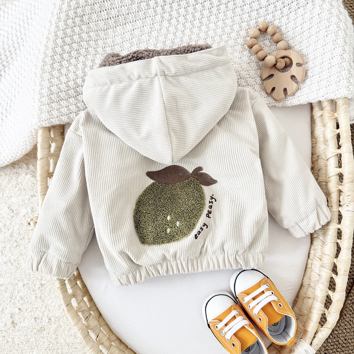 Winter Baby Girls Boys Clothes Thick Fleece Hoodie Infant Fruit Embroidery Tops Long Sleeves Children Cotton Jacket kids jackets winter cotton coat