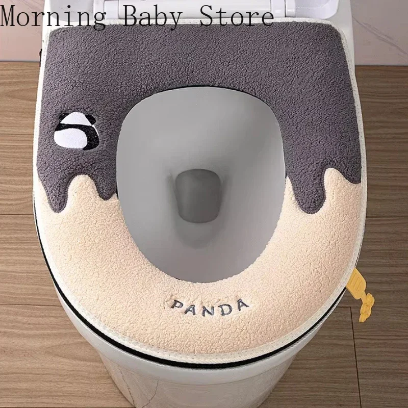 Toilet Seat Cover Warm Zipper Toilet Seat Pad Soft Cartoon Panda Thickened Toilet Seat Cover Home Wc Bathroom Accessories Universal Waterproof