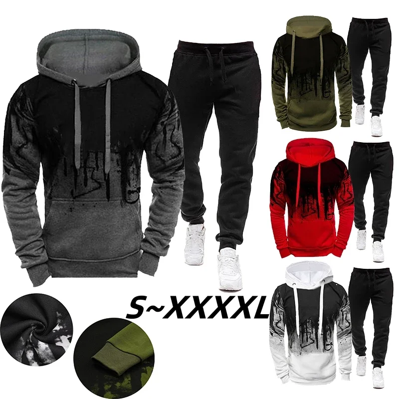 Y2k New Fashion Autumn Cotton Casual Hoodies and Pants Sets for Men Slim Fit Hooded Tracksuits Outdoor Hiking Sport Suits 2023