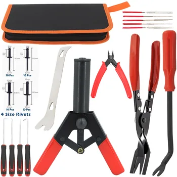 폴리 팝 리벳 건 도구 키트 클립 제거 펜치, 안전한 금속 플라스틱 패스너 제거기, 와이어 커터, 미니 다이아몬드 바늘 파일 세트
