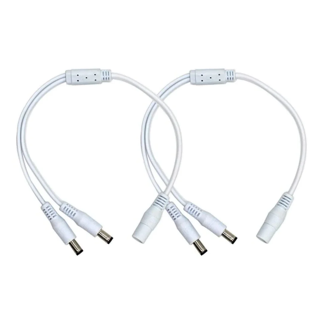 2Pack White 1 female to 2 male Way DC Power Splitter Cable Barrel Plug 5.5x2.1mm for CCTV Cameras LED Light Strip and more