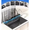 304 Stainless Steel Waterfall Kitchen Sink Large Single Slot Integrated Digital Display Faucet Set Soap Dispenser Cup Washer 2