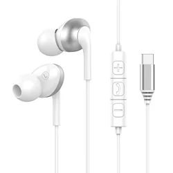 Premium Wired USB - C In - Ear Headphones with 9D HiFi Stereo Sound (White USB C)
