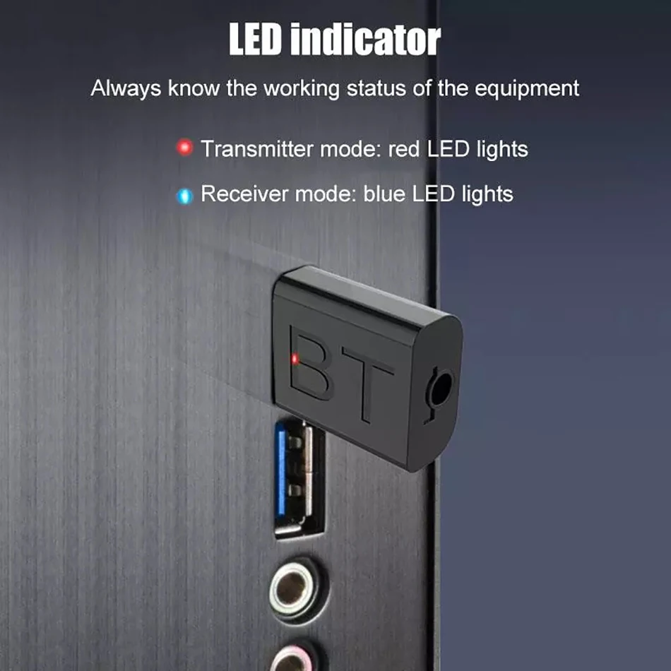 Bluetooth 5.0 Transmitter Receiver Mini 3.5MM Jack AUX Audio Wireless Adapter LED Indicator 2 In 1 Car Kit USB Dongle Adapter