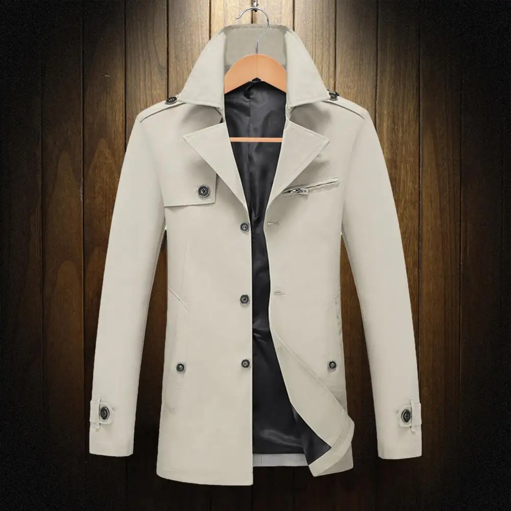 

Winter Windbreaker Buttons Closure Jacket Coat Winter Men Solid Jacket Coat Mid-Length Windbreaker