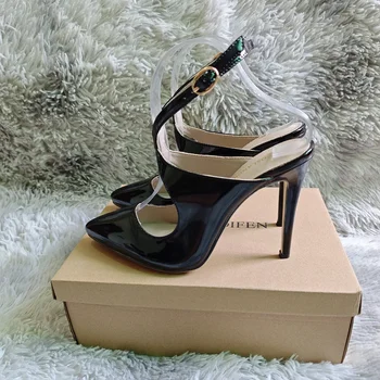Women Ankle Strap Sandals Stilettos Sexy Hollow Pumps 11cm Pointed Toe High Heels Nighclub Party Dress Wedding Jazz Dance Shoes 1