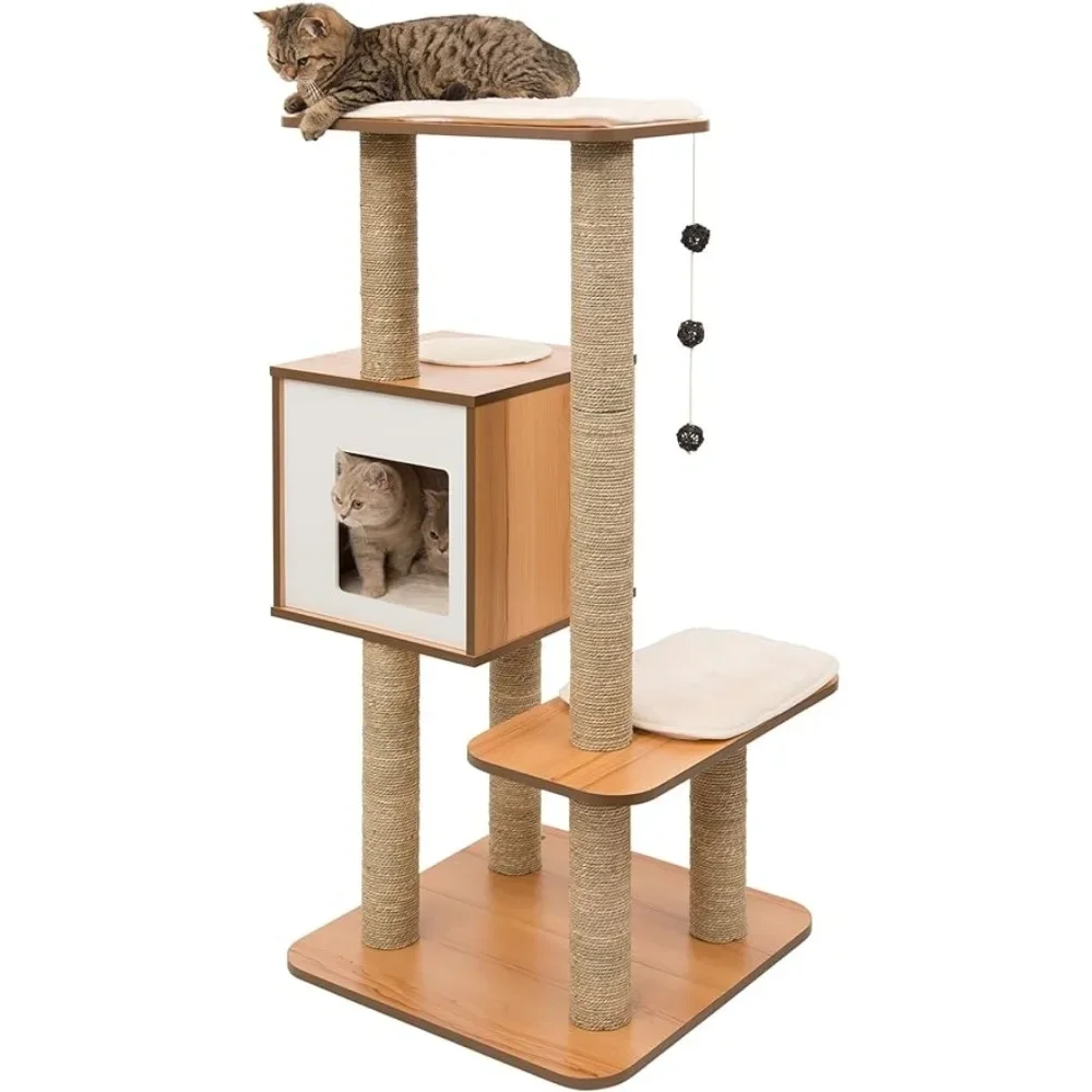 

Walnut Scraper for Cats Products High Base Cat Tree 52045 Scratcher With a House Beds and Furniture Toys Pet Accessories Tower