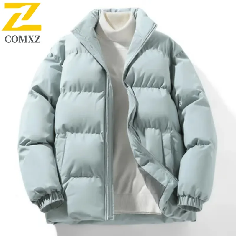 COMXZ 2025 Men Hong Kong Style Puffer Cotton Jacket Winter Loose Stand Collar Ins Versatile Washable Lightweight Commute Coat