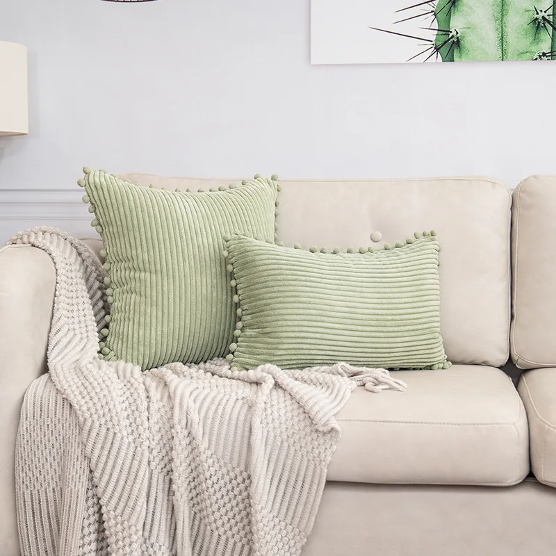 30x50cm 45x45cm 50x50cm Thick Corduroy Pompom Cushion Cover