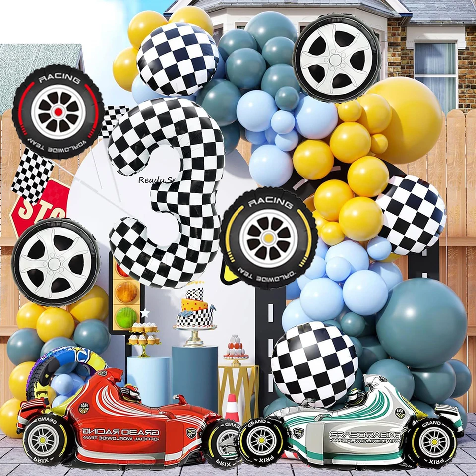 Car Themed Birthday Party Decorations Kit For 3 Year Olds - Includes Banner, Hat, Foil & Latex Balloons - View #6