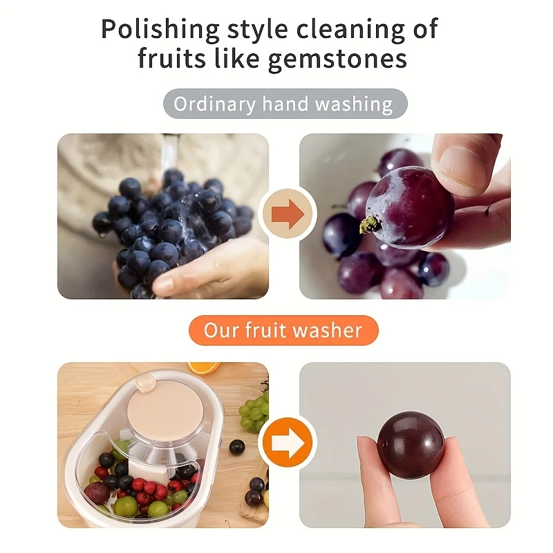 Portable Fruit and Vegetable Cleaning Machine, Full Side Rotating Washer and Automatic Drainage System, 1pc 3