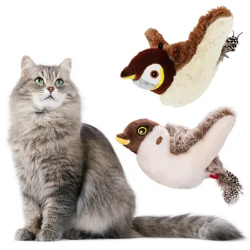 Interactive Cat Toys Rechargeable Bird Chirping Clapbirds Cute Touch-sensitive Plush Toys Flapping Wings Sparrow Pet Toys 2