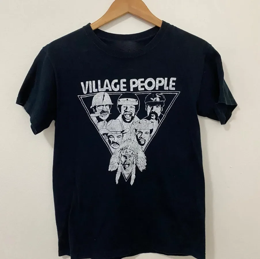 Vtg Village People Band Tour Concert T-Shirt Nera In Cotone A1211 Maniche Lunghe O Corte
