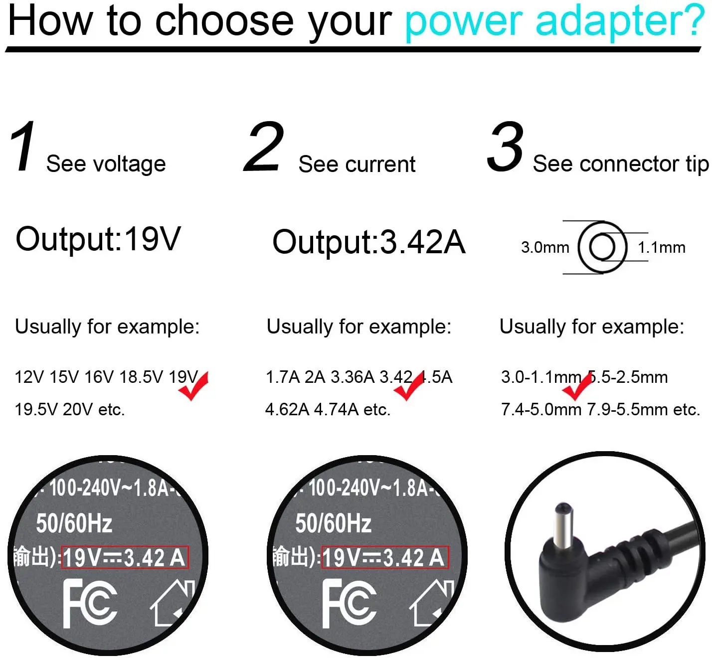 Ac Adapter Laptop Charger Power Supply 19V 3.42A 65W For Acer Chromebook/Flagship 11 13 14 15:CB3 111 131 132 431 532