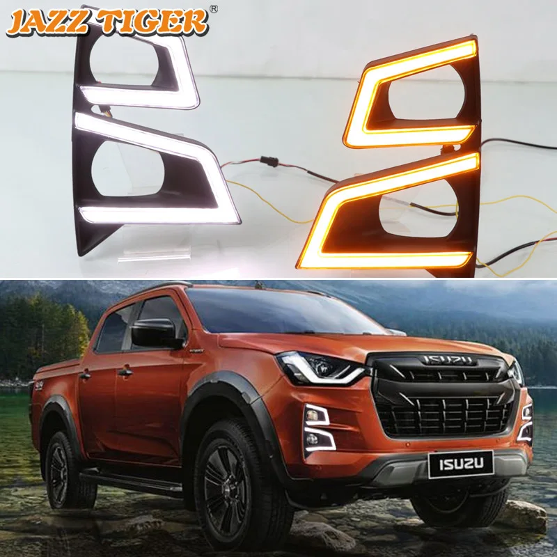 

JAZZ TIGER 2PCS Dynamic Yellow Turn Signal Function 12V Car DRL Lamp LED Daytime Running Light For ISUZU D-max Pickup 2020 2021