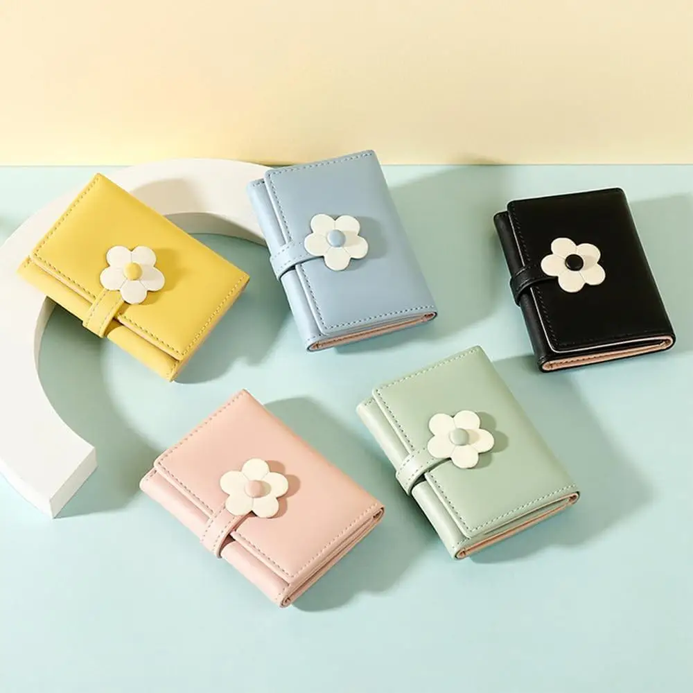 Girls Cute Small Wallet Women'S Three Fold Wallet Cash Bag Flower Pu Leather Printed Card Coin Wallet With Id Card Holder