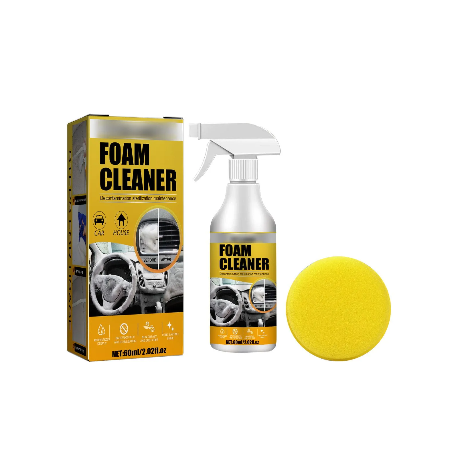 Car Interior Foam Cleaner Water-free Decontamination Seat Ceiling Instrument Panel Foam Cleaner 60ml