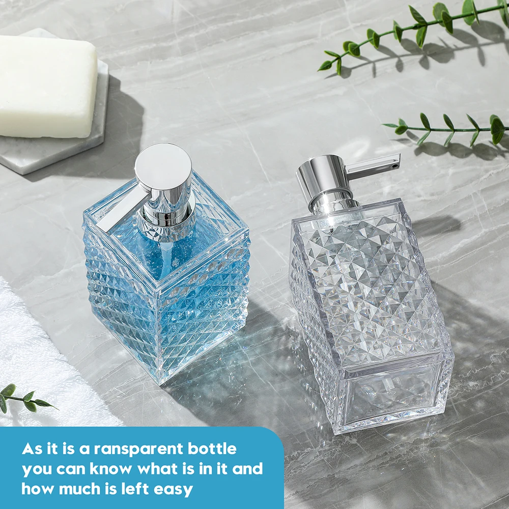 Clear Acrylic Liquid Hand Soap Dispenser（10oz） Silver ABS Rust-Proof Pump for Bathroom Kitchen Countertop Transparent Soap Dispenser Soap Dispenser Bottle Foaming Soap Dispenser
