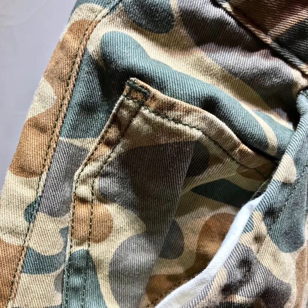 Men's Canvas Prisoner Overalls Shorts Retro Motorcycle Striped Pants AMEKAJI Outdoor Hiking Trekking Camping Clothing Riding sport shorts