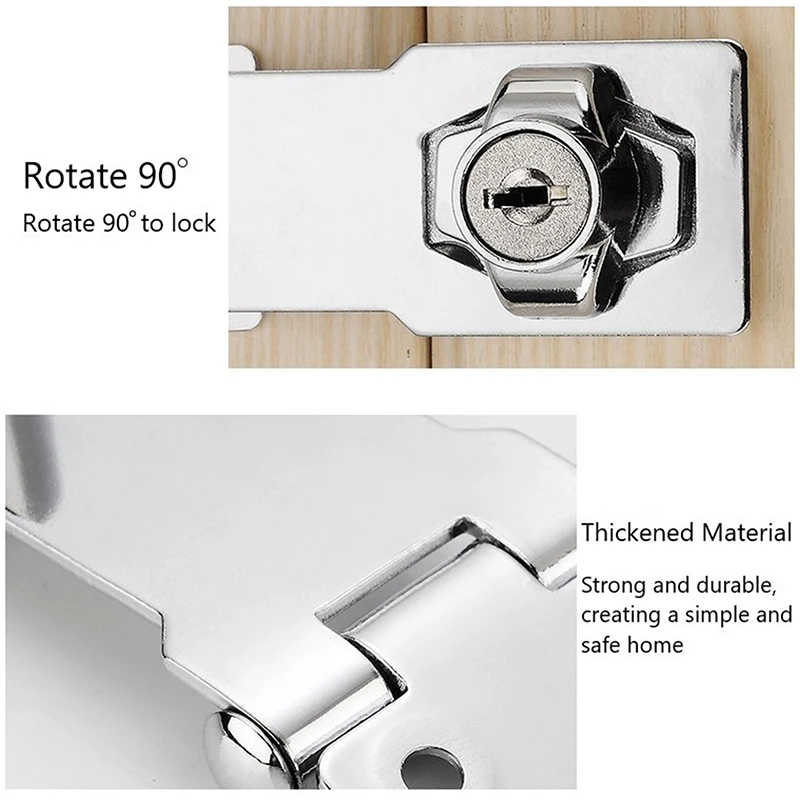 Description Picture 4 of item1pc Safety Keyed Hasp Lock Stainless Steel Twist Knob Keyed Locking Hasp Catch Latch Door Lock for Small Doors Cabinets
