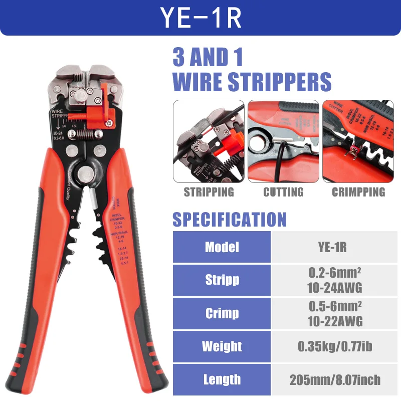 3-in-1 Self-Adjusting Wire Stripper - Automatic Stripping, Cutting, Crimping For 10-24 AWG Wires - View #8