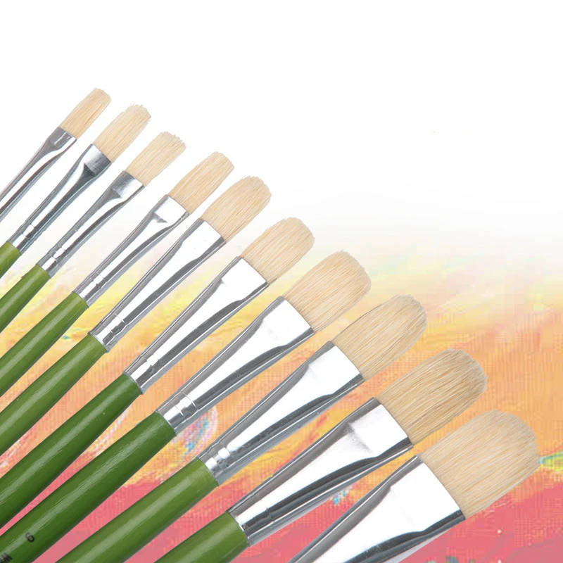 Oil Acrylic Watercolor Bristle Paint Brushes 100% Natural Chungking Hog Hair 6pcs Filbert Paint Brush Set 5