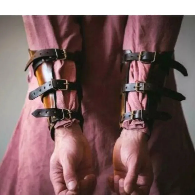 Halloween Retro Medieval Viking Pirate Knight Role Playing Costume Arm Armor Wristband PU Leather Wristband Role Playing Props