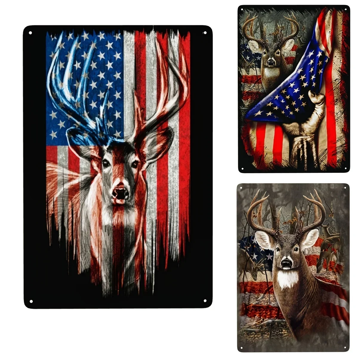 

Metal Aluminum Sign, American Flag Deer Wall Art Decor, Retro Vintage Kitchen Bar Pub Bedroom Wall Decor Cafe Living Room