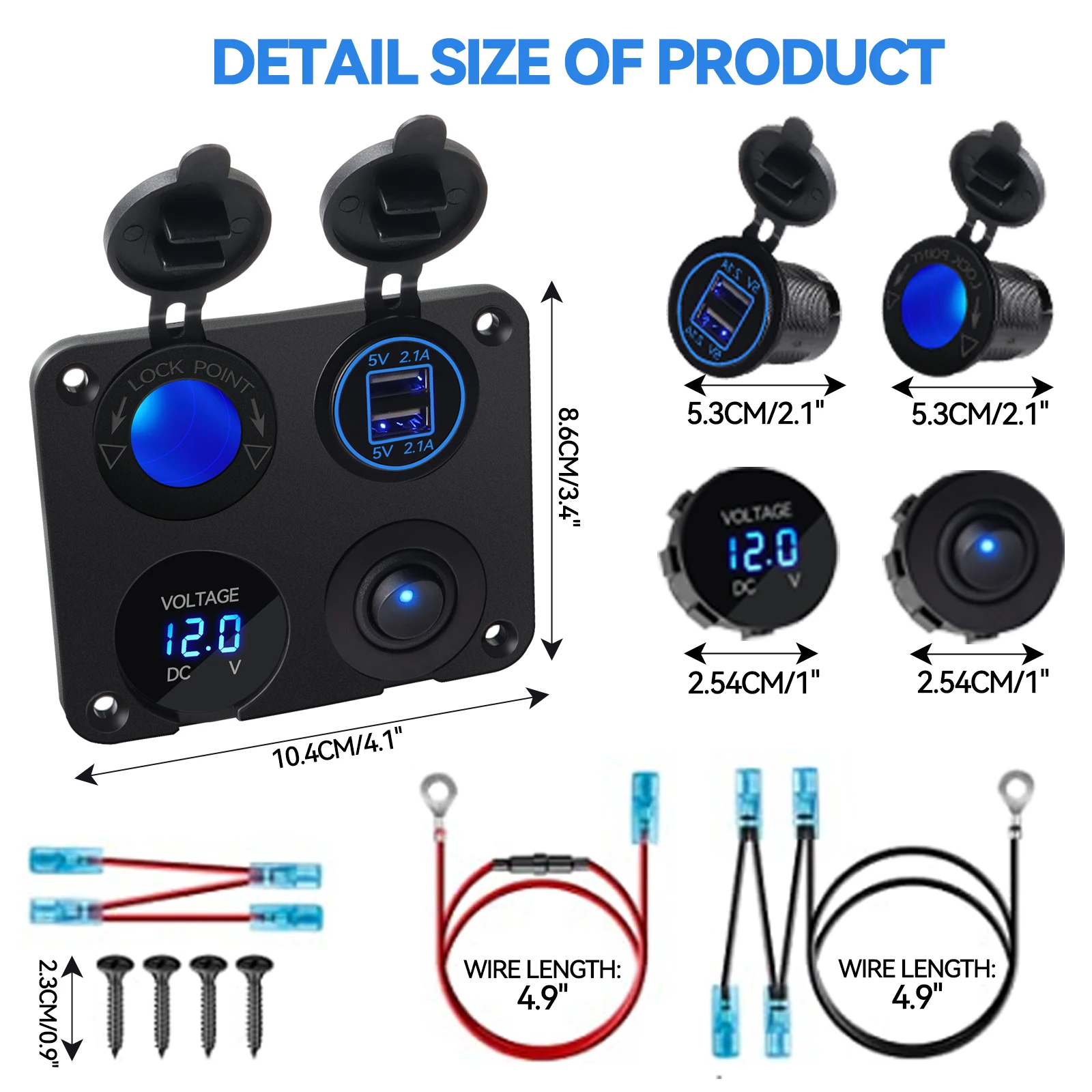  USB Ʈ ޴ ,     ܼƮ, LED а, 4 in 1 г, 12-24V, 4.2A ġ ư ѱ/