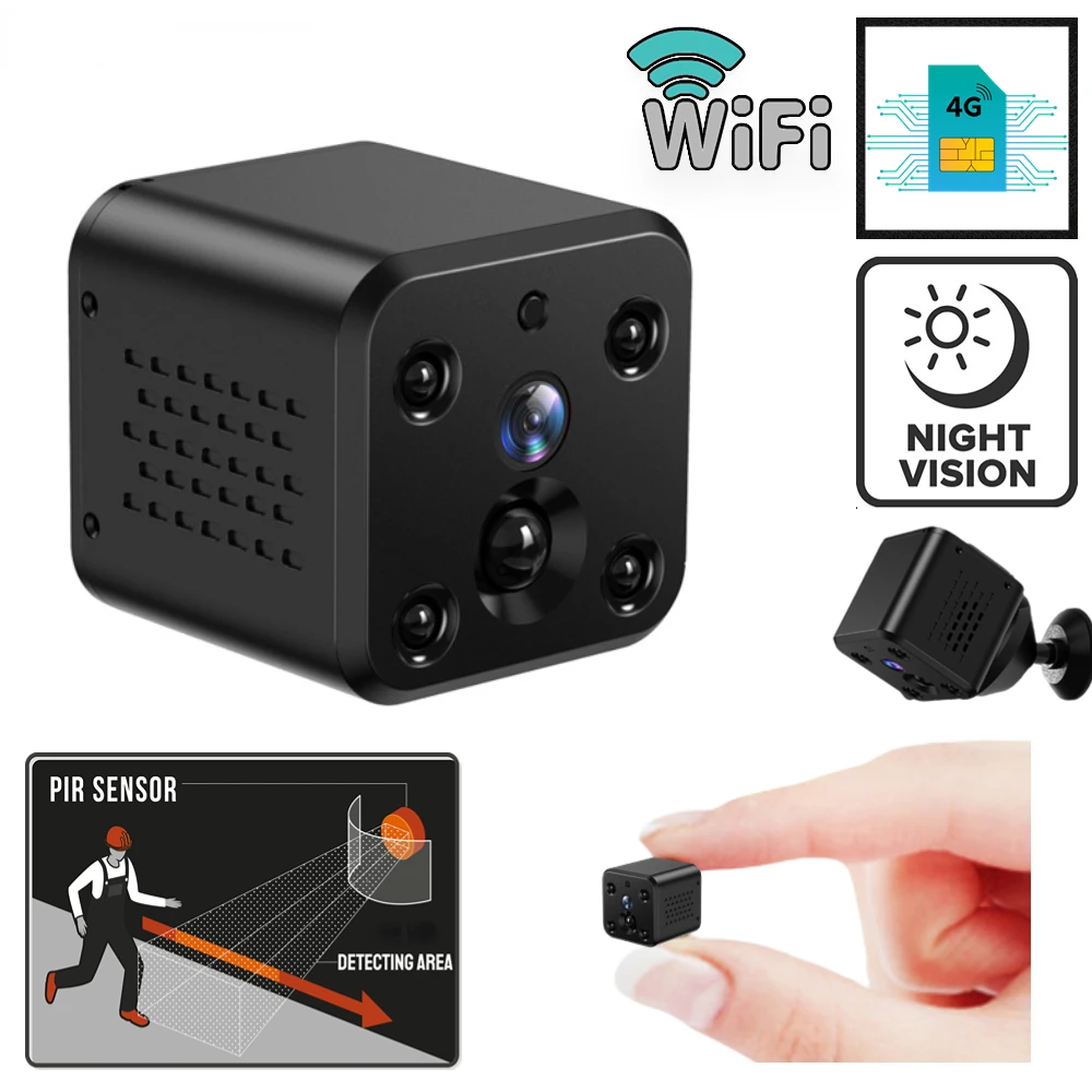Mini Camera 4G SIM Card 4MP Built in 2100mAh Battery IP Video Record IR