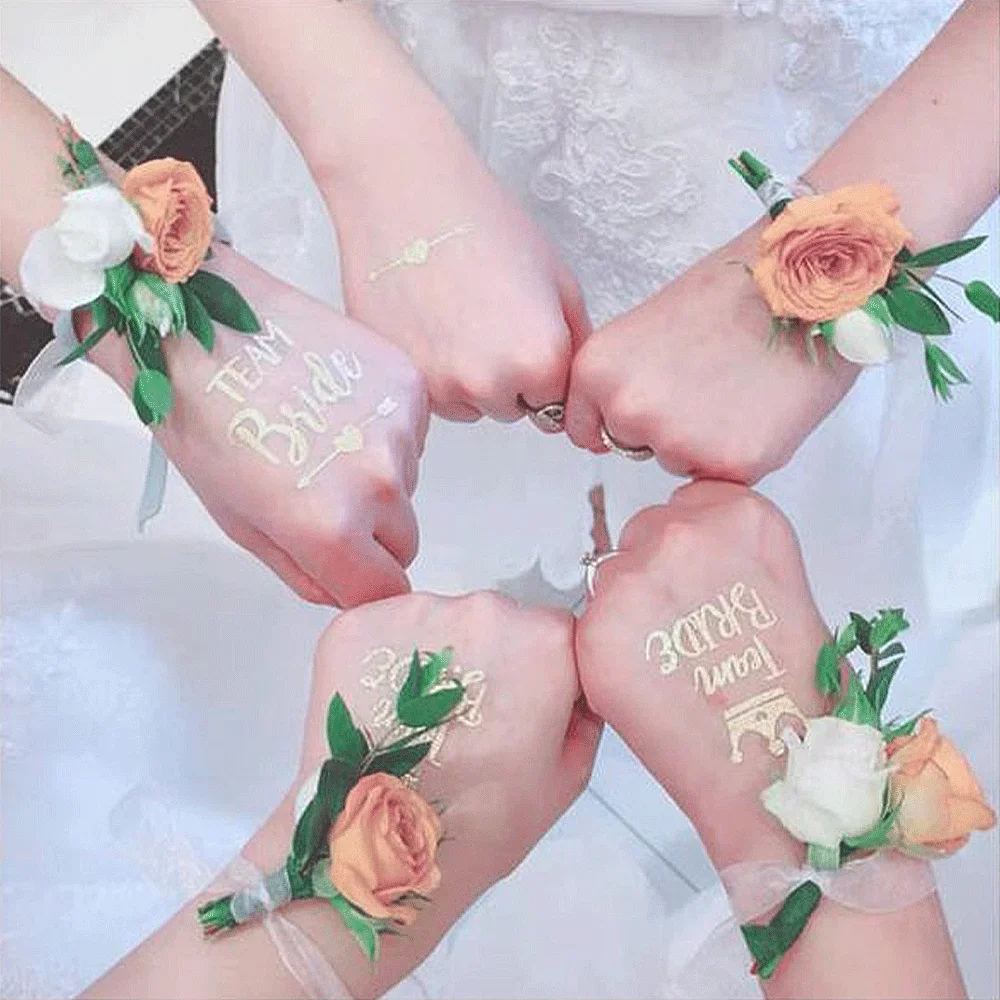 ZORVUJI Set di Tatuaggi Team Bride Oro, 20 Tatuaggi Addio al Nubilato, Accessori per Matrimonio, Tatuaggi Team Bride e Sposa Decorazione