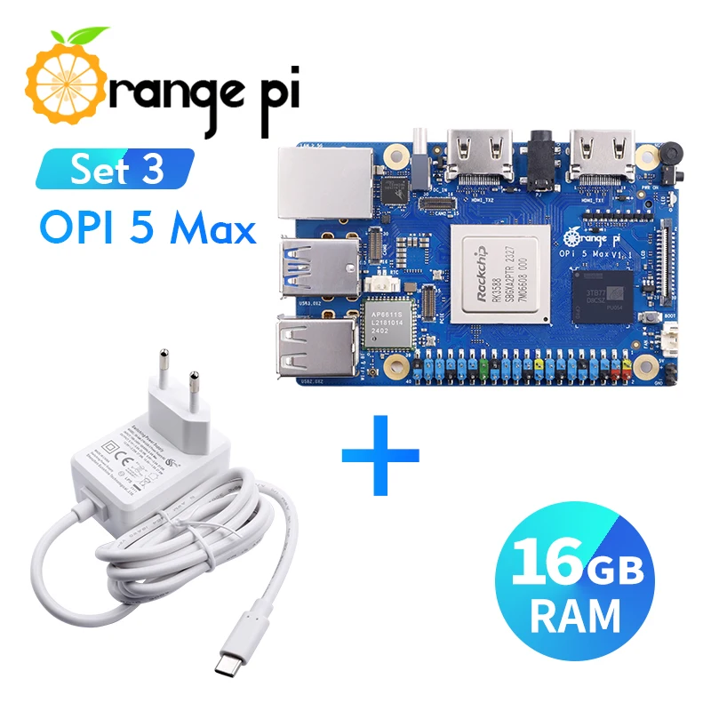 Orange Pi 5 Max 16G+5V5A Type-C Power Supply,DDR5 Rockchip RK3588