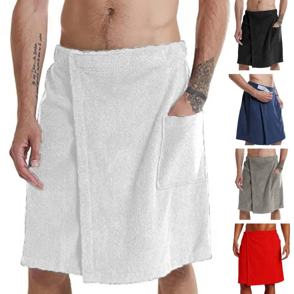 Men Short Bathrobe Adjustable Men's Bathrobe with Elastic Waist Homewear Nightgown Spa Towel for Outdoor Sports Swimming Gym Use