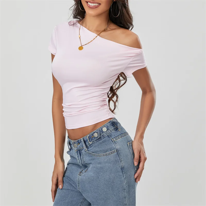 Top corto Y2K para mujer, ropa grunge de verano, camiseta fruncida sin mangas con hombros oblicuos, chaleco, ropa de calle de los años 2000