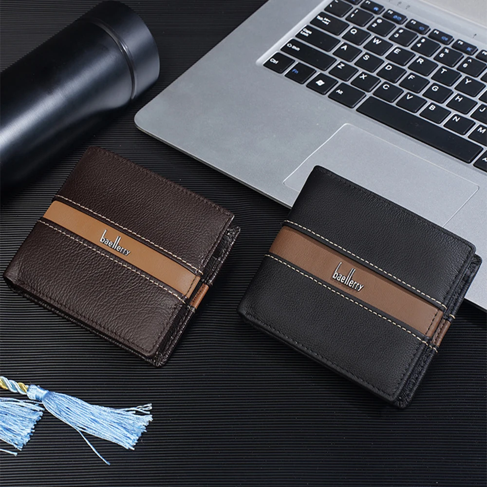 1Pcs/Baellerry Thin Men's Wallet with Zipper Coin Pocket, 9 Card Slots, Large Capacity, Simple Card Holder, Business Gift
