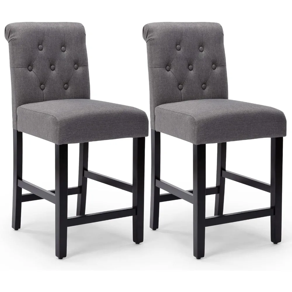 Bar Stools 24 Inch Counter Height Chairs Upholstered Fabric Padded Kitchen Island Wood Bar Chairs